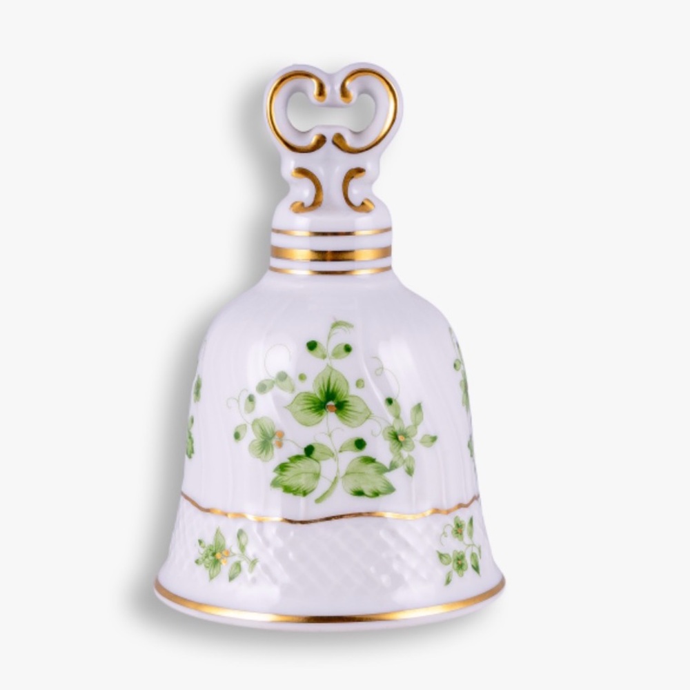 Hungarian Floral Porcelain Bell Hand-painted with 21K Gold Gilding Accents